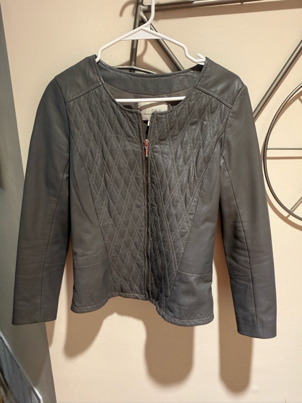 Hinge Women's Quilted 100% Leather Jacket Gray Peplum Anthropologie Size S